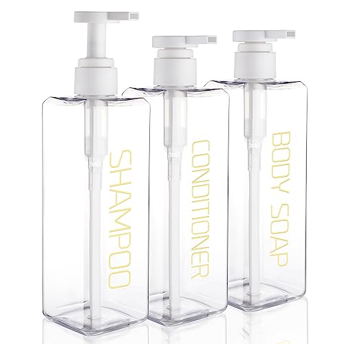 Hethyo Clear Refillable Shower Pump Bottles 3 Pack, 18.6oz Bathroom Dispensers