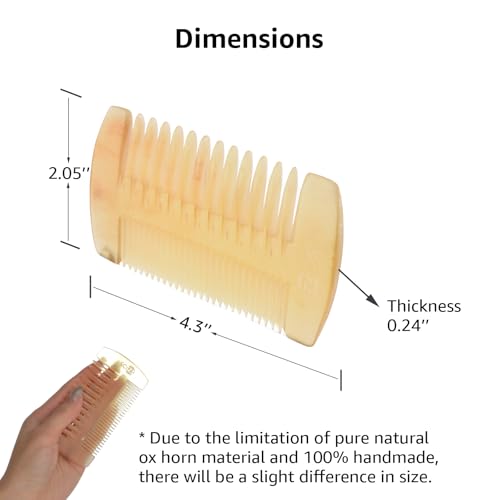 SC123 Natural Ox Horn Hair & Beard Comb - Handmade Wide Tooth Pocket Grooming Tool