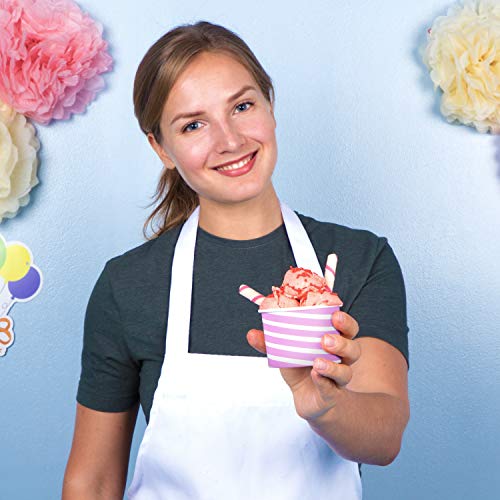 TYPTOP Pink Stripe Ice Cream Cups - 8 oz, 50 Pack, Durable Disposable Snack Bowls for Parties