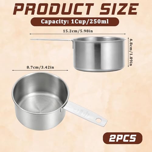 2-Pack Stainless Steel Measuring Cups - 1 Cup (250ml) for Cooking & Baking