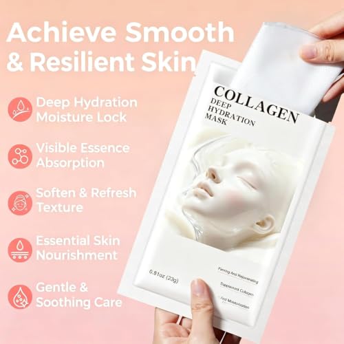 Collagen Face Masks 5 Pack - Deep Hydration & Anti-Aging Care