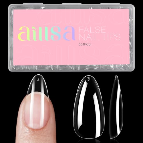 AILLSA Medium Almond Nail Tips 504pcs (12 sizes) for Press-On Extensions