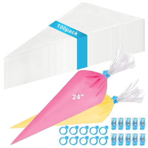 24-Inch Disposable Piping Bags - 100 Pack for Cake Decorating
