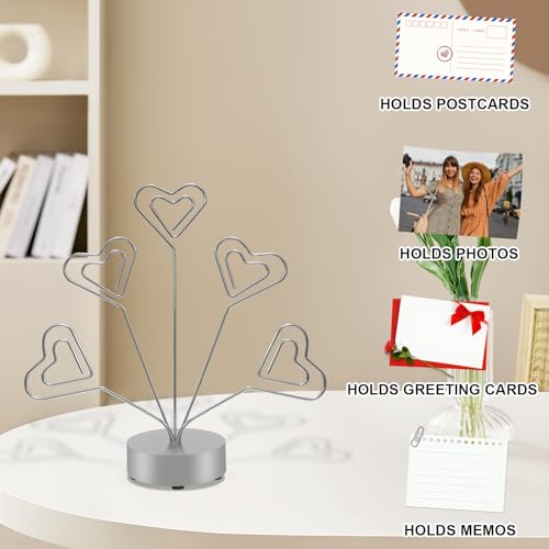 Heart-Shaped Photo Tree Holder with Round Base - 5 Branch Display Stand