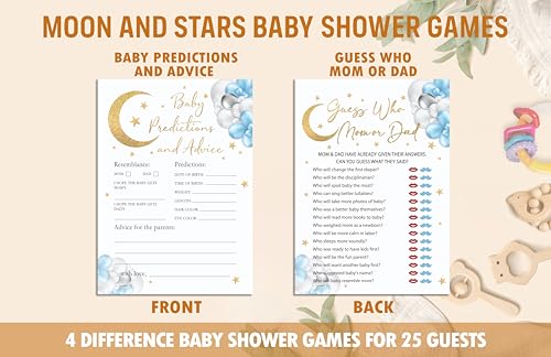 Moon and Stars Baby Shower Game Set - 50 Double-Sided Cards