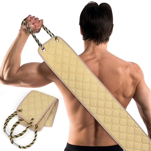 Eaxun 39-Inch Exfoliating Back Scrubber for Shower - Beige Dual Handle