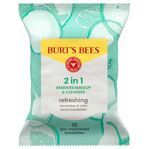 Burt's Bees Cucumber & Mint Facial Towelettes, 30 Ct - 100% Plant-Based