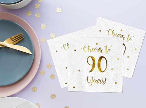 Cheers to 90 Years Cocktail Napkins, 50-Pack - Gold Foil Party Decor
