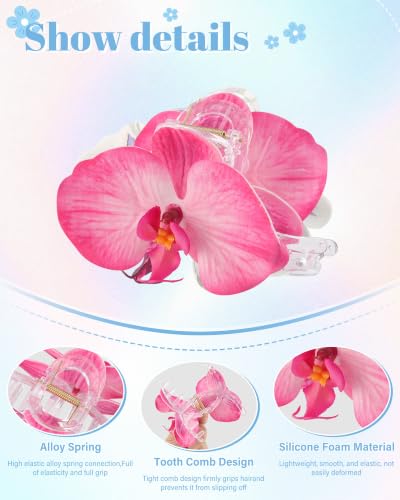 WELROG 3 Pack Orchid Hair Claw Clips - 4.3" Non-Slip Tropical Clips