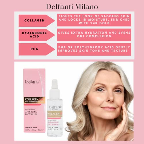 Collagen 24K Gold Hyaluronic Acid Face Serum - Anti-Aging Skin Care, Made in Italy