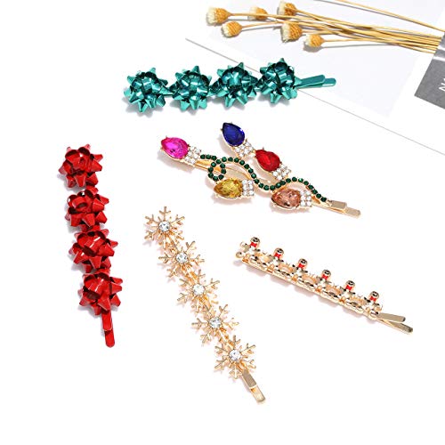 5-Piece Christmas Hair Clip Set - Festive Holiday Hair Barrettes for Women