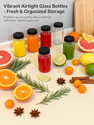 15-Pack 2 Oz Glass Juice Shot Bottles with Black Caps - BPA-Free & Leak-Proof