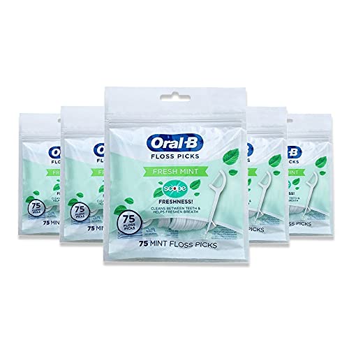 Oral-B Fresh Mint Floss Picks with Scope, Shred Resistant, 375 Count