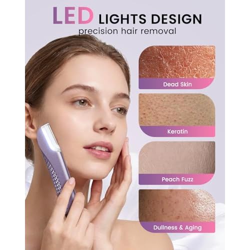Dermaplane Razor for Women Face, Dermaplaning with 8 Refill Blades (Purple) | Peach Fuzz and Exfoliates, Rechargeable Dermaplane Tool, 3 Adjustable Speeds, LED Light, Simple to Operate, Easy to Carry