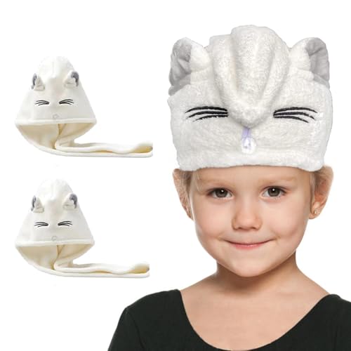Kids Hair Towel Wrap with Cat Ear - Microfiber Quick Dry Turban for Girls & Women, Blue/Pink/White