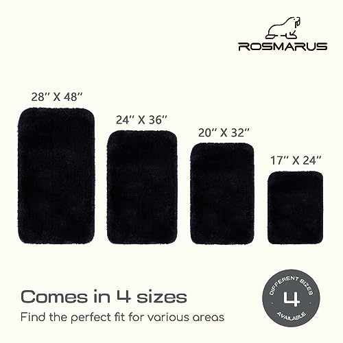 ROSMARUS Black Shaggy Bath Rug 17"x24" - Non-Slip, Ultra Soft Microfiber