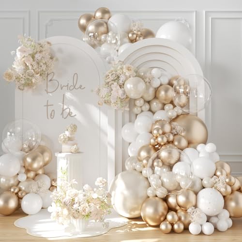 Pearl Champagne Gold & White Balloon Garland Arch Kit