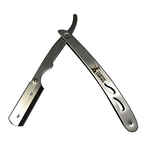 CS-102 Stainless Steel Professional Barber Straight Edge Razor with 100 Lord Single Edge Razor Blades (Silver Metal)