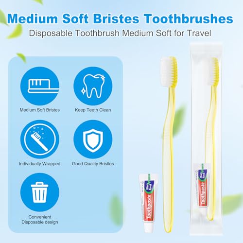 Disposable Toothbrush and Toothpaste Set - 60 Pack for Travel & Hotels