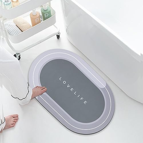 Quick-Drying Non-Slip Rubber Bath Mat - Super Absorbent Diatomaceous Earth, 16.9x26.7in, Dark Grey