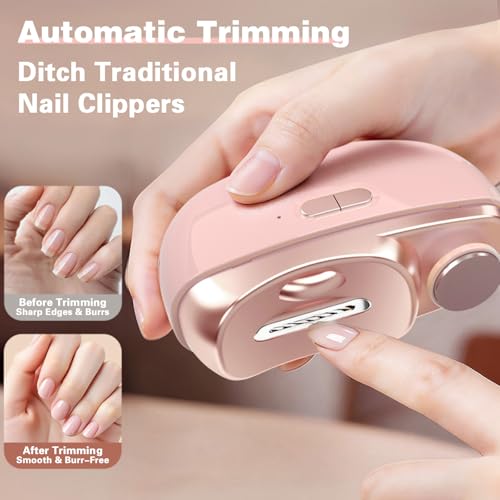 2-in-1 Electric Nail Clipper & Polisher - Rechargeable, Pink