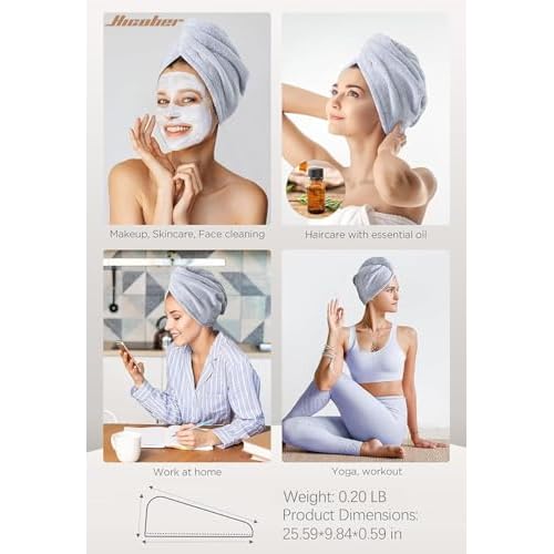 Hicober Microfiber Hair Towel Wrap, Fast Drying Hair Towels for Women, Soft Lightweight Quick Dry Turban for Curly & Long Hair?3 Pack(Blue/Grey/Pink)