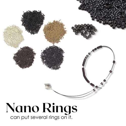 12Pcs Hair Extension Nano Loop Threading Tool Set for Beads & Feathers - Silver, 24cm