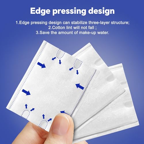 Cottonessence 475 Count Square Cotton Pads for Face & Eye Makeup Remover, Double-Sided, Hypoallergenic, Ultra-Thin & Thick, Reusable Packaging