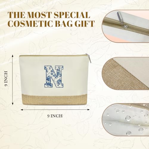 KongMoTree Monogrammed Tote Bag for Women - Personalized Canvas Makeup & Gift Bag, N Variation