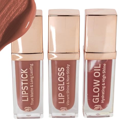 Peach Sorbet Lip Trio – Matte Lipstick, Gloss & Oil Set