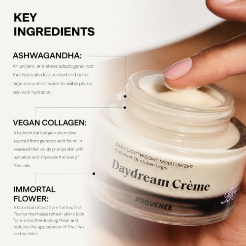 Provence Beauty Daydream Crème - Lightweight Hydrating Face Moisturizer with Ashwagandha & Vegan Collagen - 2 fl oz