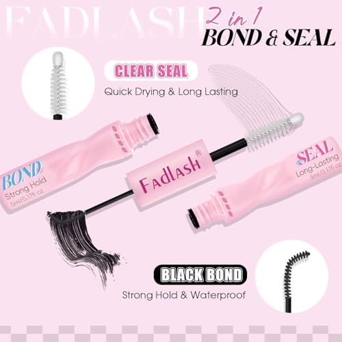 FADLASH C3-0.07D Lash Extension Kit Fluffy Wispy Clusters for Beginners, Reusable Eyelash Extensions with Bond & Seal