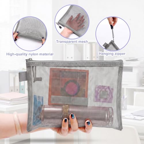 10 Pack Gray Nylon Mesh Zipper Pouches A5 - Durable Storage Bags