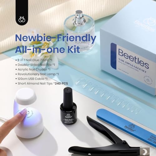Beetles Short Almond Gel Nail Kit 240pcs with Mini UV Lamp