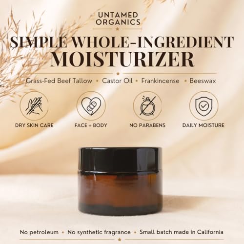 Untamed Organics Beef Tallow Balm - 100% Grass-Fed Moisturizer for Dry Skin - 2 oz