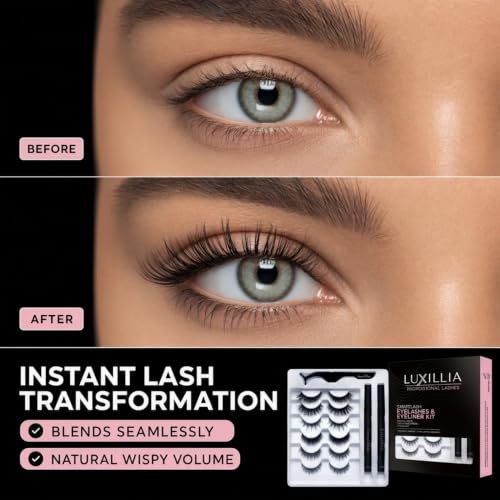 Luxillia Pre-Glu Self-Adhesive Lash Clusters Kit - 10 Sets, 7 Pairs, No Glue