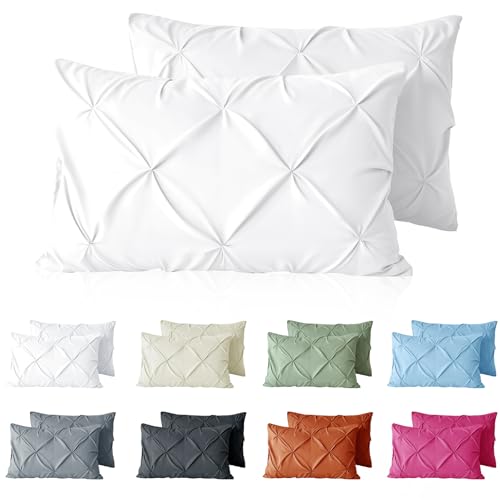 VACVELT King Size Pintuck Pillow Shams - 2 Pack, Soft Microfiber