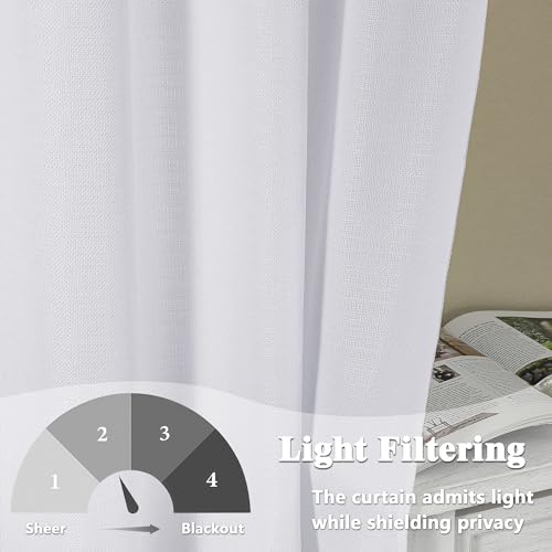 Gwine White Faux Linen Curtains - 30 Inch Length, 2 Panels