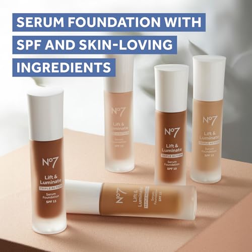 No7 Lift & Luminate Serum Foundation Cool Ivory 1 Fl Oz | Brightening SPF 15 Makeup