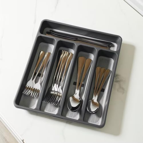 5-Compartment Silverware Organizer Tray with Cutlery Icons