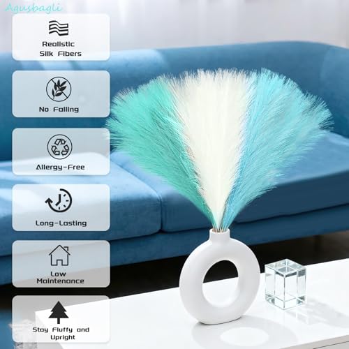 30pcs Light Blue Faux Pampas Grass Decor - 21.5in Artificial Vase Filler