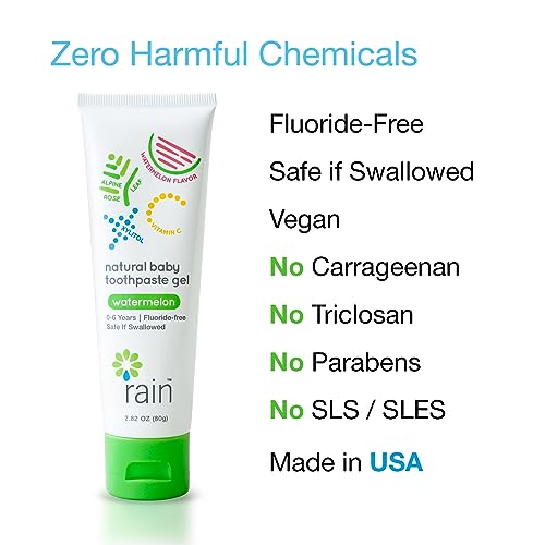 Rain Baby Toothpaste 1.4oz Pack of 2 Fluoride-Free Toddler Tooth Gel Safe Swallow
