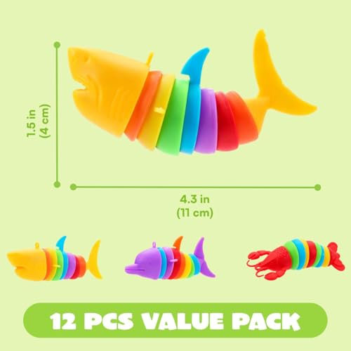 JOYIN 12Pcs Sensory Slug Fidget Toys Set for Kids - Marine Animal Designs