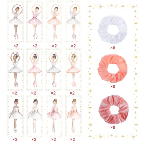 Ballet Hair Accessories Set - 48 Pink Velvet Scrunchies & Thank You Cards for Ballet Parties