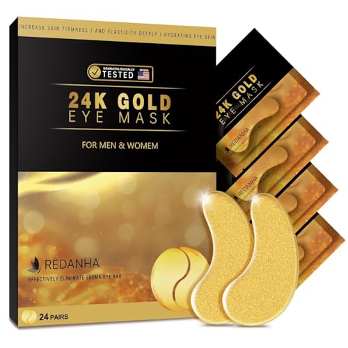 REDANHA 24K Gold Under Eye Patches - 30 Pairs Collagen Dark Circle Treatment