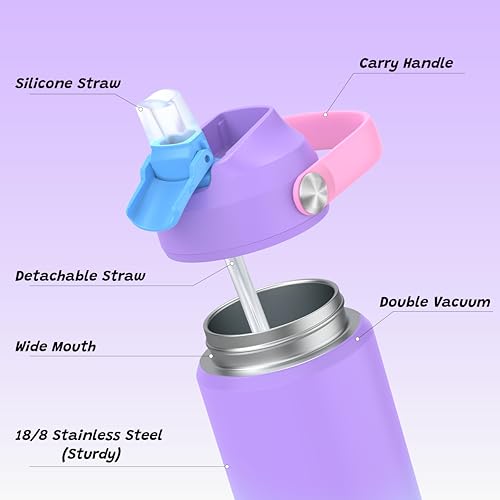 Ospivso Kids Purple Insulated Water Bottle 18 oz with Straw