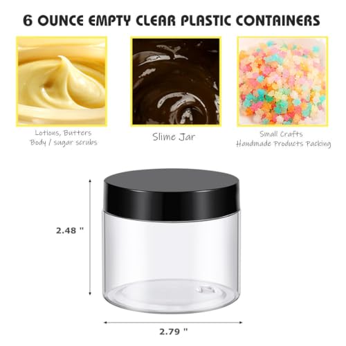 TUZAZO 6 oz Clear Plastic Jars with Lids - 12 Pack, BPA-Free