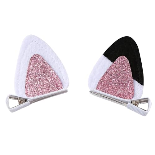 Glitter Cat Ear Hair Clips for Women - Pink & White Barrettes