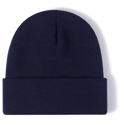 Rosoz Beanie for Men Women Navy Blue - Cuffed Knit Hat Unisex Winter Cap