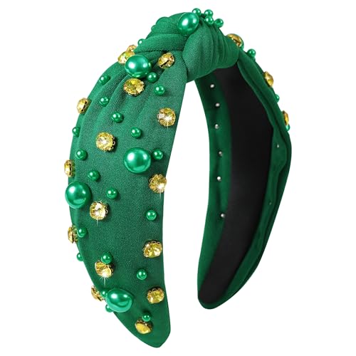 Lucky Green Jeweled Knotted Headband for St. Patrick's Day